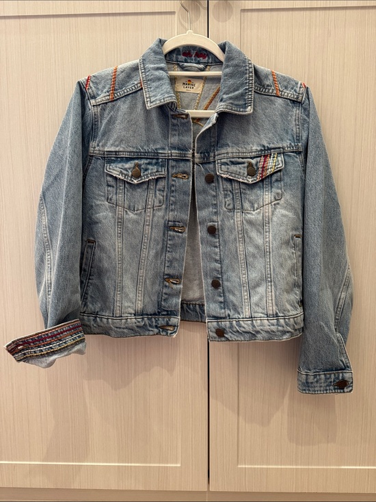 Marine Layer Jackets & Blazers - Marine Layer Light Blue Denim Jacket with Multicolor Trim